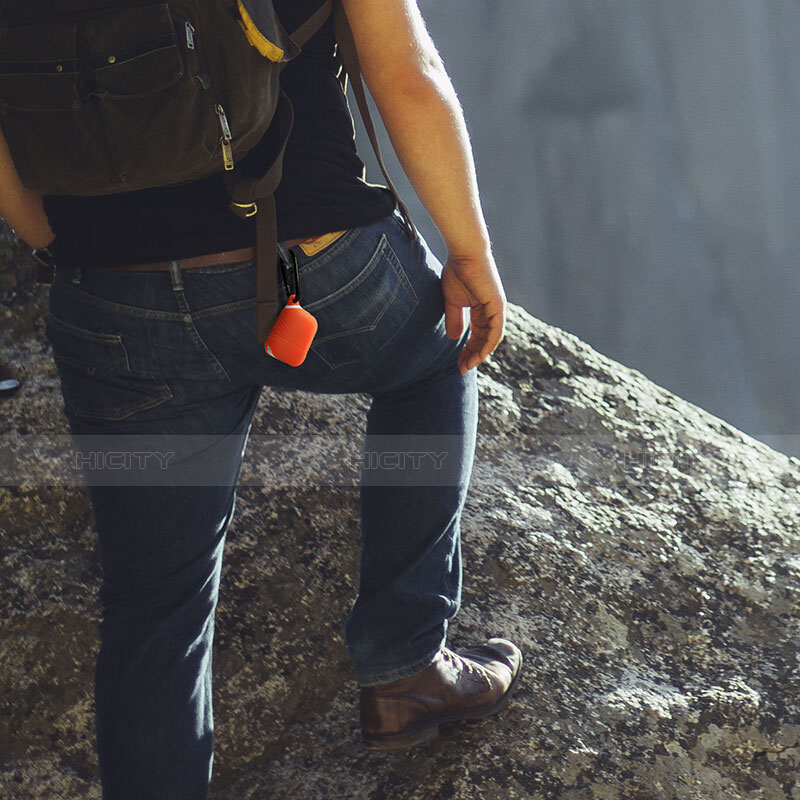 Funda de Silicona con Mosqueton Enchufe para AirPods Carcasa de Carga A01 Rojo