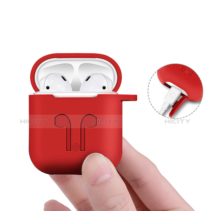 Funda de Silicona con Mosqueton Enchufe para AirPods Carcasa de Carga A04 Rojo