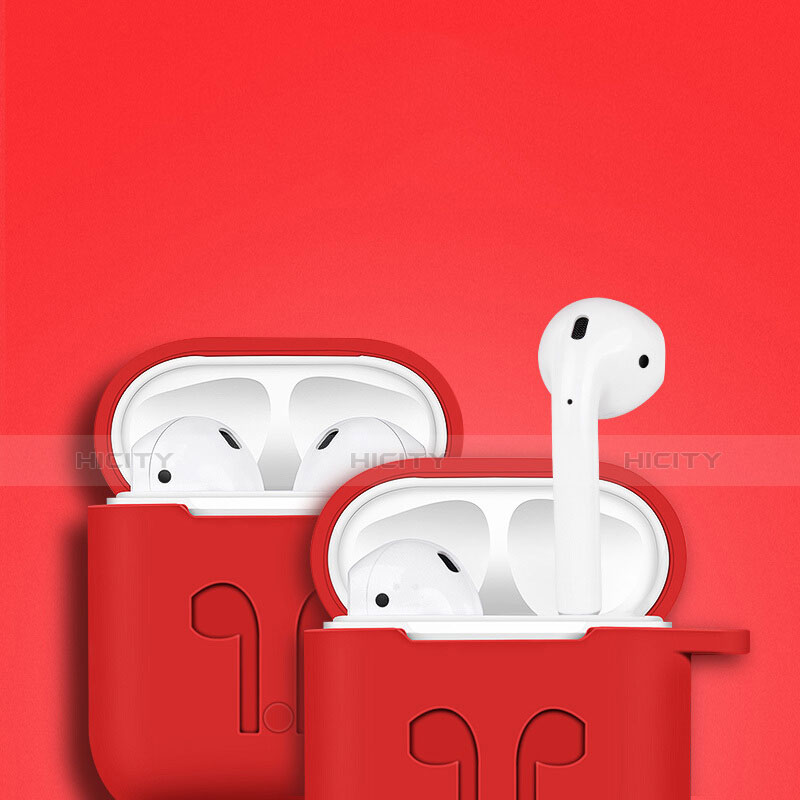 Funda de Silicona con Mosqueton Enchufe para AirPods Carcasa de Carga A04 Rojo