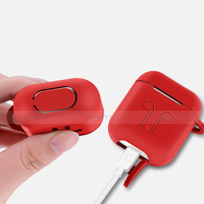 Funda de Silicona con Mosqueton Enchufe para AirPods Carcasa de Carga A04 Rojo