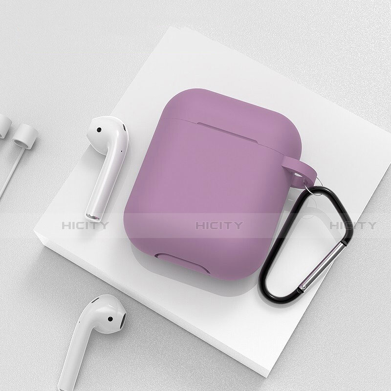 Funda de Silicona con Mosqueton Enchufe para AirPods Carcasa de Carga C02 Morado