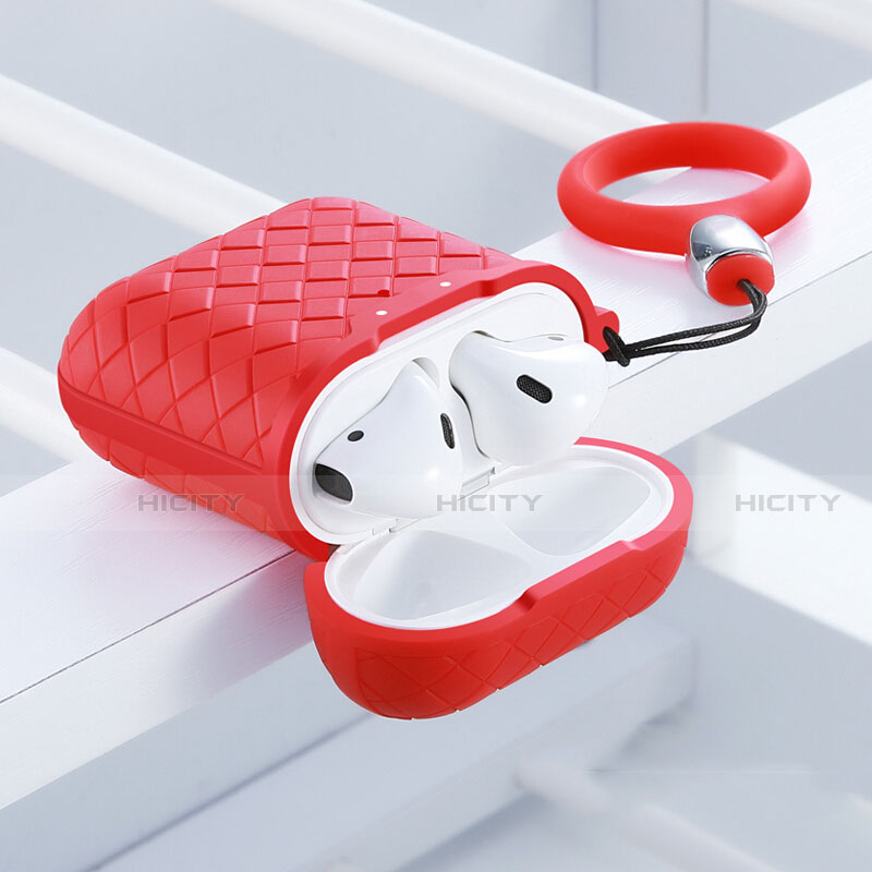 Funda de Silicona con Mosqueton Enchufe para AirPods Carcasa de Carga C04 Rojo