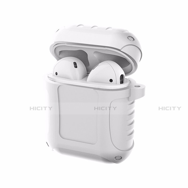 Funda de Silicona con Mosqueton Enchufe para AirPods Carcasa de Carga C06 Blanco