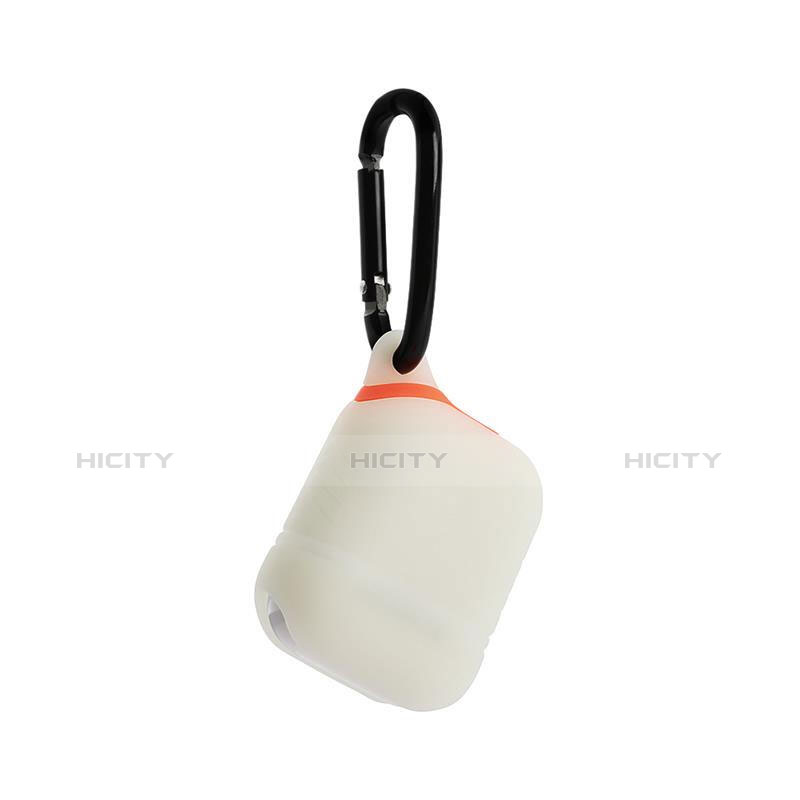 Funda de Silicona con Mosqueton Enchufe para AirPods Carcasa de Carga Fluorescencia A01 Blanco