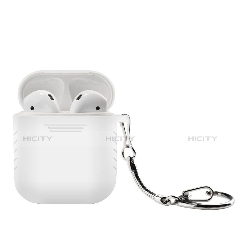 Funda de Silicona con Mosqueton Enchufe para AirPods Carcasa de Carga Z04 Blanco