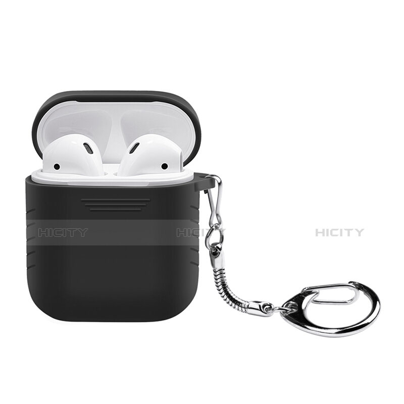 Funda de Silicona con Mosqueton Enchufe para AirPods Carcasa de Carga Z04 Negro