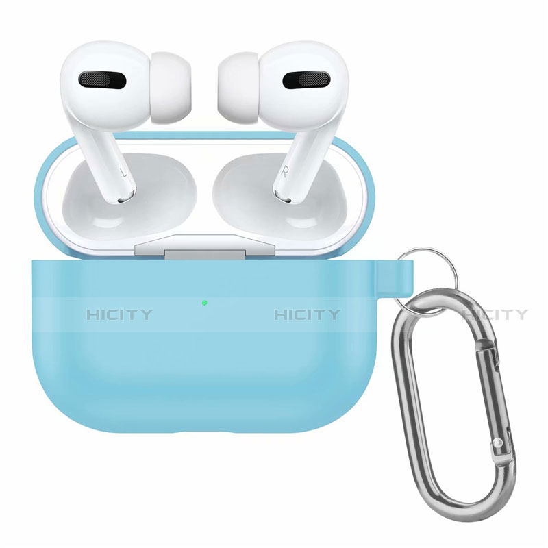 Funda de Silicona con Mosqueton Enchufe para AirPods Pro Carcasa de Carga Azul Cielo