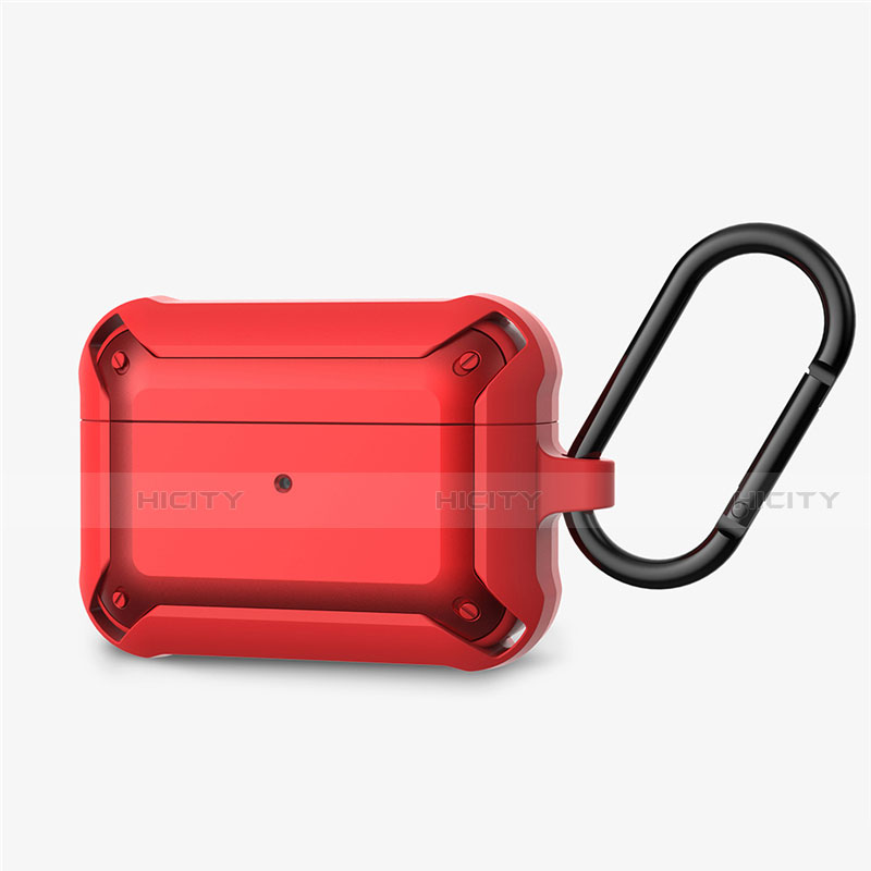 Funda de Silicona con Mosqueton Enchufe para AirPods Pro Carcasa de Carga C03 Rojo