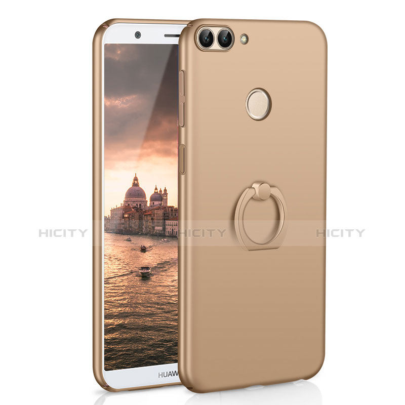 Funda Dura Plastico Rigida Carcasa Mate con Anillo de dedo Soporte A01 para Huawei Enjoy 7S Oro