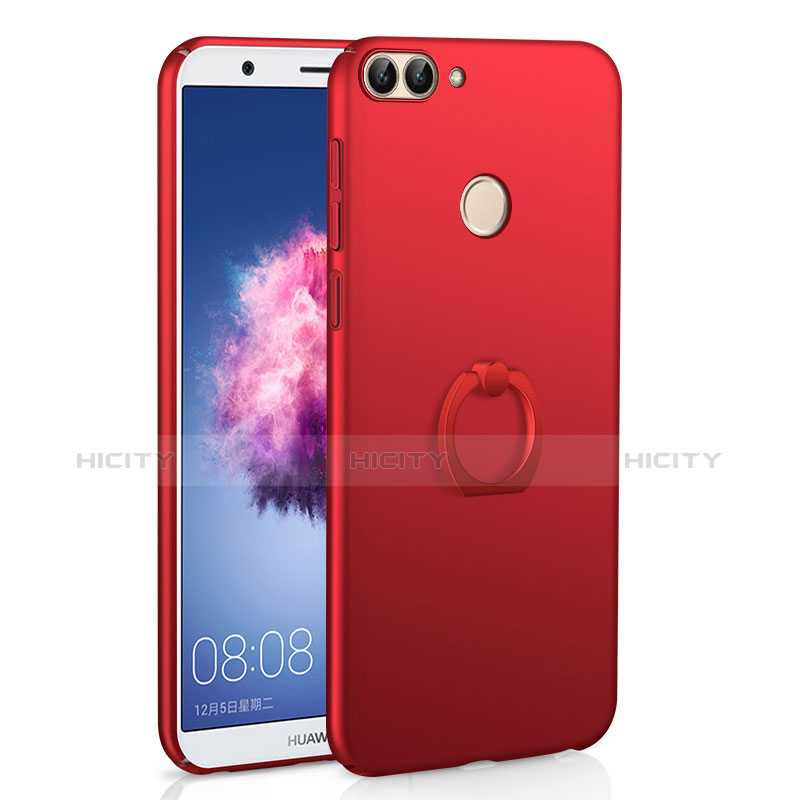 Funda Dura Plastico Rigida Carcasa Mate con Anillo de dedo Soporte A01 para Huawei Enjoy 7S Rojo