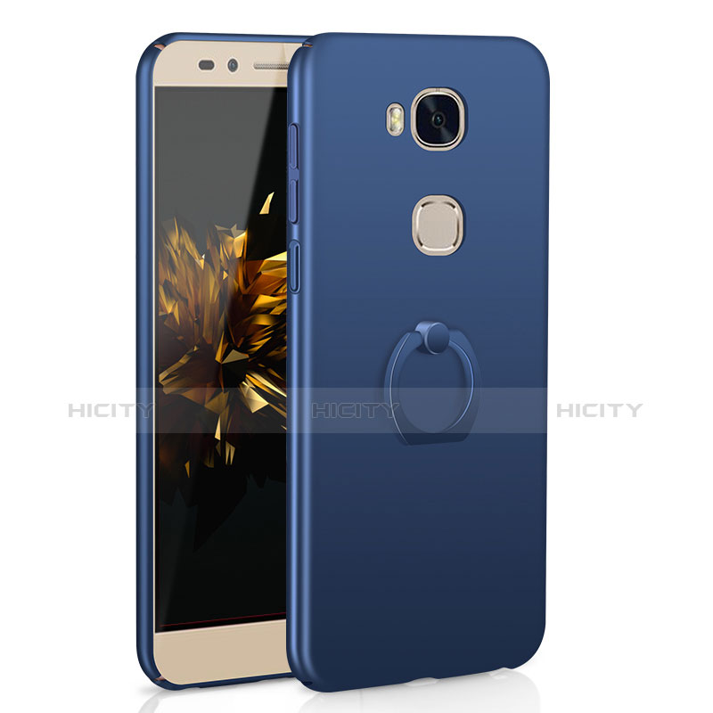 Funda Dura Plastico Rigida Carcasa Mate con Anillo de dedo Soporte A01 para Huawei GR5 Azul