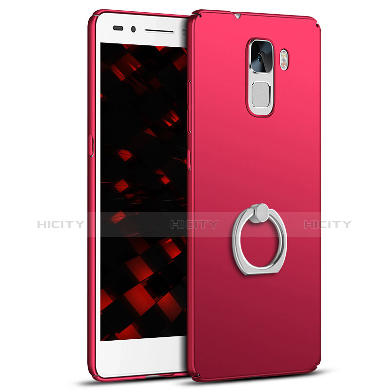 Funda Dura Plastico Rigida Carcasa Mate con Anillo de dedo Soporte A01 para Huawei Honor 7 Rojo