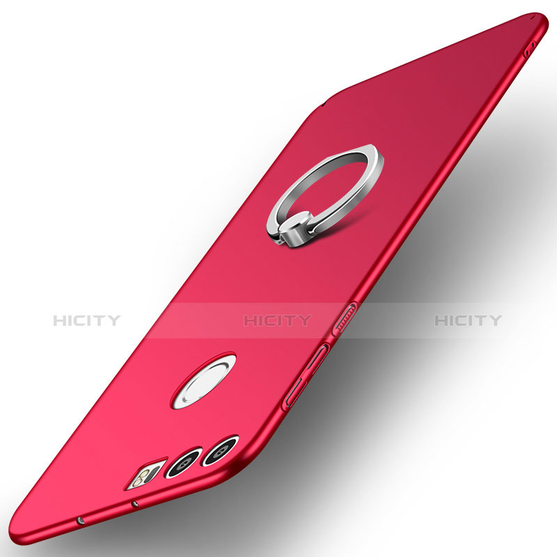 Funda Dura Plastico Rigida Carcasa Mate con Anillo de dedo Soporte A01 para Huawei Honor 8 Rojo