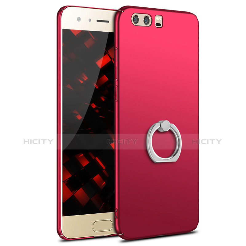 Funda Dura Plastico Rigida Carcasa Mate con Anillo de dedo Soporte A01 para Huawei Honor 9 Premium Rojo