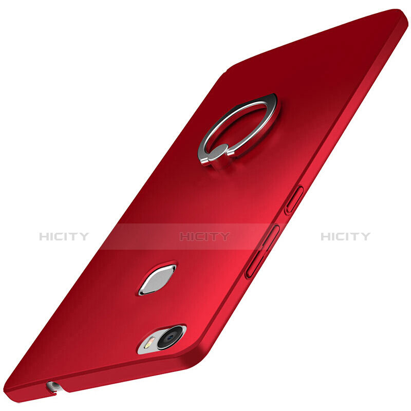 Funda Dura Plastico Rigida Carcasa Mate con Anillo de dedo Soporte A01 para Huawei Honor Note 8 Rojo