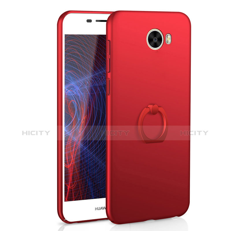 Funda Dura Plastico Rigida Carcasa Mate con Anillo de dedo Soporte A01 para Huawei Honor Play 5 Rojo