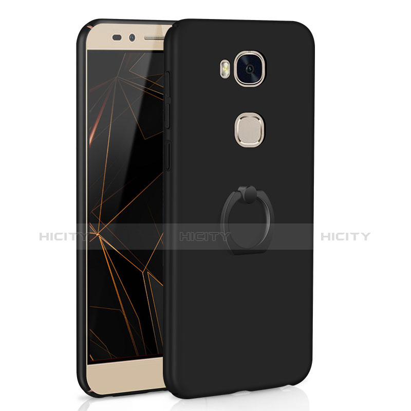 Funda Dura Plastico Rigida Carcasa Mate con Anillo de dedo Soporte A01 para Huawei Honor Play 5X Negro