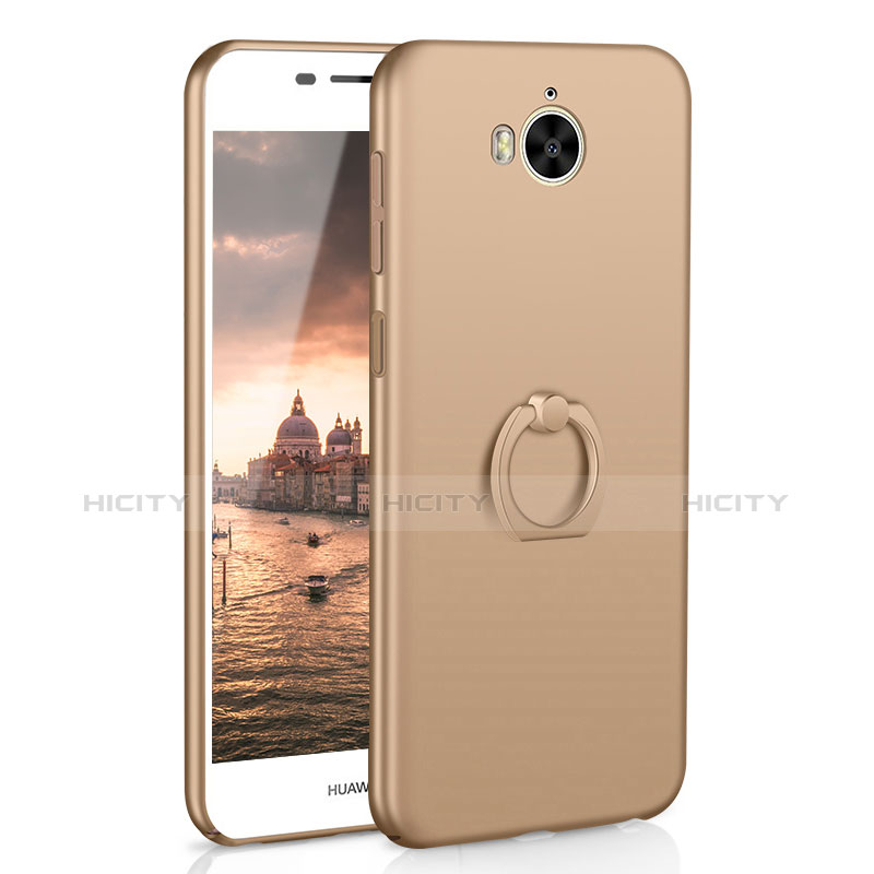 Funda Dura Plastico Rigida Carcasa Mate con Anillo de dedo Soporte A01 para Huawei Honor Play 6 Oro