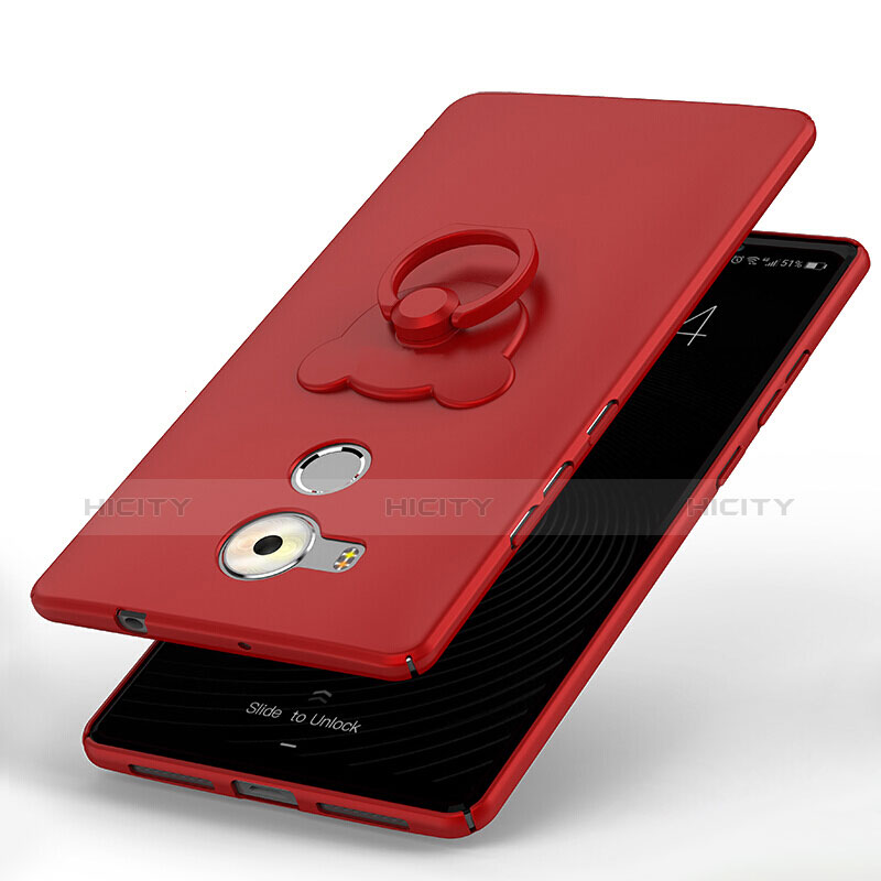 Funda Dura Plastico Rigida Carcasa Mate con Anillo de dedo Soporte A01 para Huawei Mate 8 Rojo