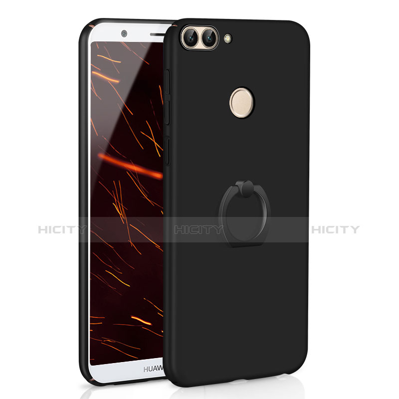 Funda Dura Plastico Rigida Carcasa Mate con Anillo de dedo Soporte A01 para Huawei P Smart Negro