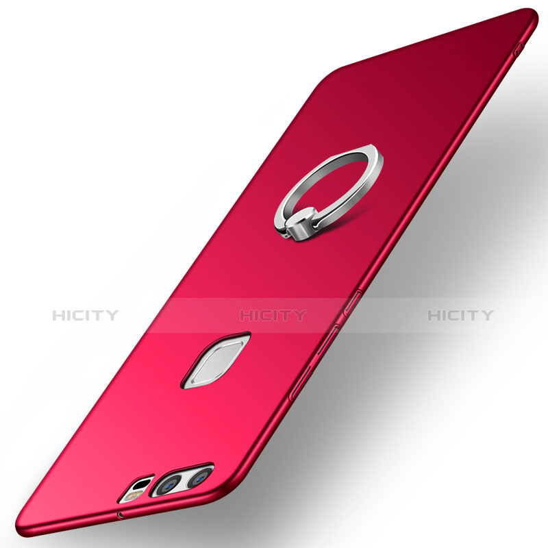 Funda Dura Plastico Rigida Carcasa Mate con Anillo de dedo Soporte A01 para Huawei P9 Plus Rojo