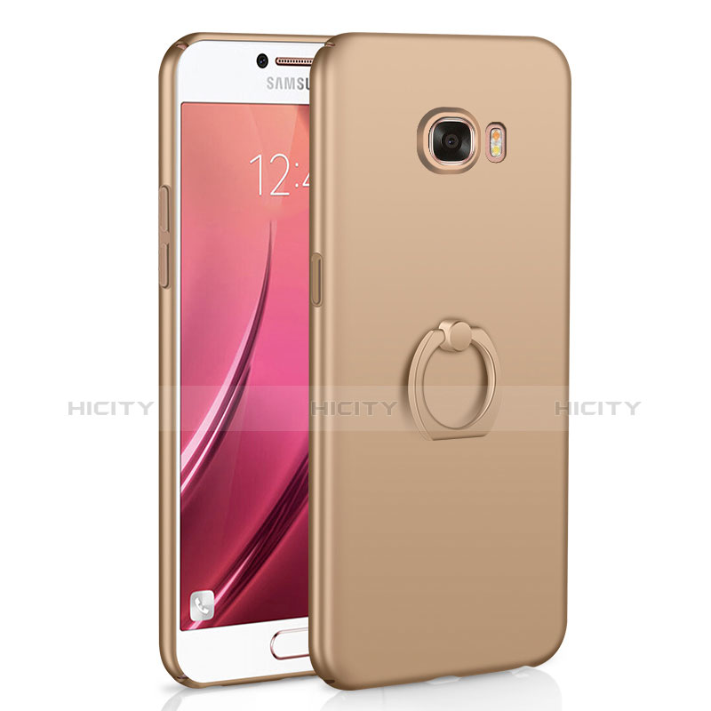 Funda Dura Plastico Rigida Carcasa Mate con Anillo de dedo Soporte A01 para Samsung Galaxy C5 SM-C5000 Oro