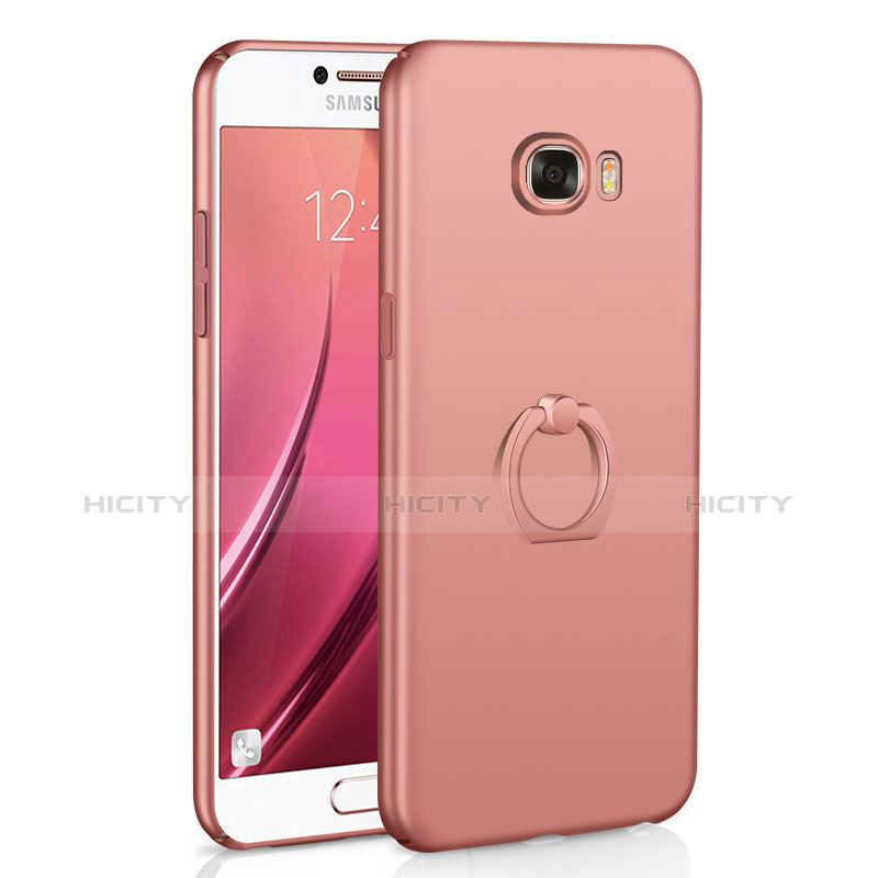 Funda Dura Plastico Rigida Carcasa Mate con Anillo de dedo Soporte A01 para Samsung Galaxy C5 SM-C5000 Oro Rosa