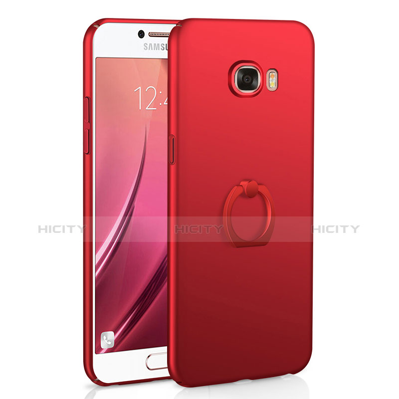 Funda Dura Plastico Rigida Carcasa Mate con Anillo de dedo Soporte A01 para Samsung Galaxy C5 SM-C5000 Rojo