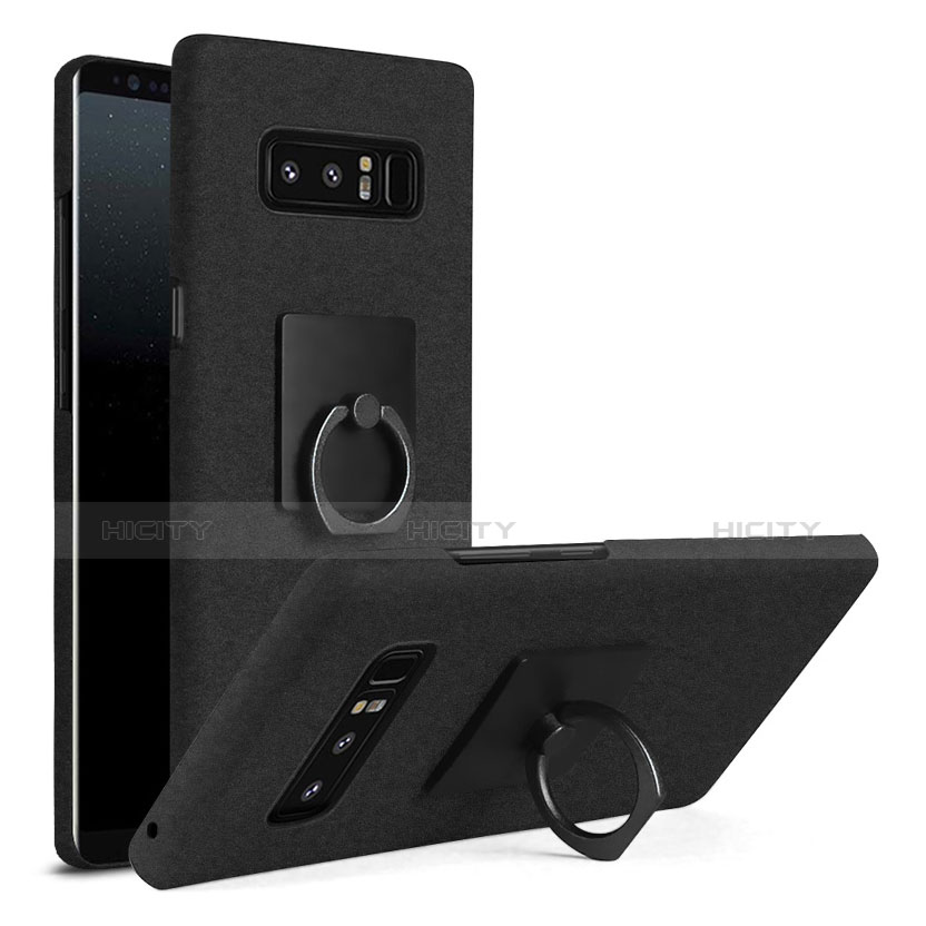 Funda Dura Plastico Rigida Carcasa Mate con Anillo de dedo Soporte A01 para Samsung Galaxy Note 8 Duos N950F Negro