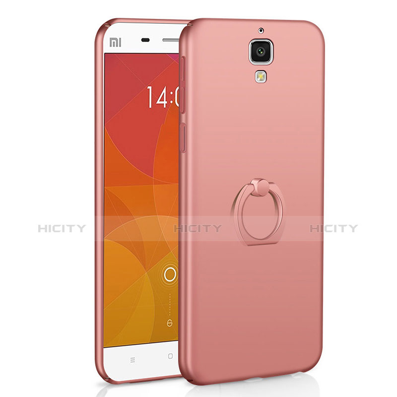 Funda Dura Plastico Rigida Carcasa Mate con Anillo de dedo Soporte A01 para Xiaomi Mi 4 LTE Oro Rosa