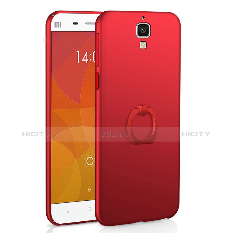 Funda Dura Plastico Rigida Carcasa Mate con Anillo de dedo Soporte A01 para Xiaomi Mi 4 LTE Rojo