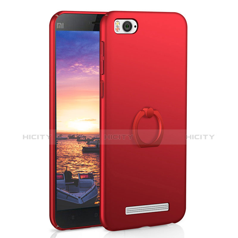 Funda Dura Plastico Rigida Carcasa Mate con Anillo de dedo Soporte A01 para Xiaomi Mi 4i Rojo