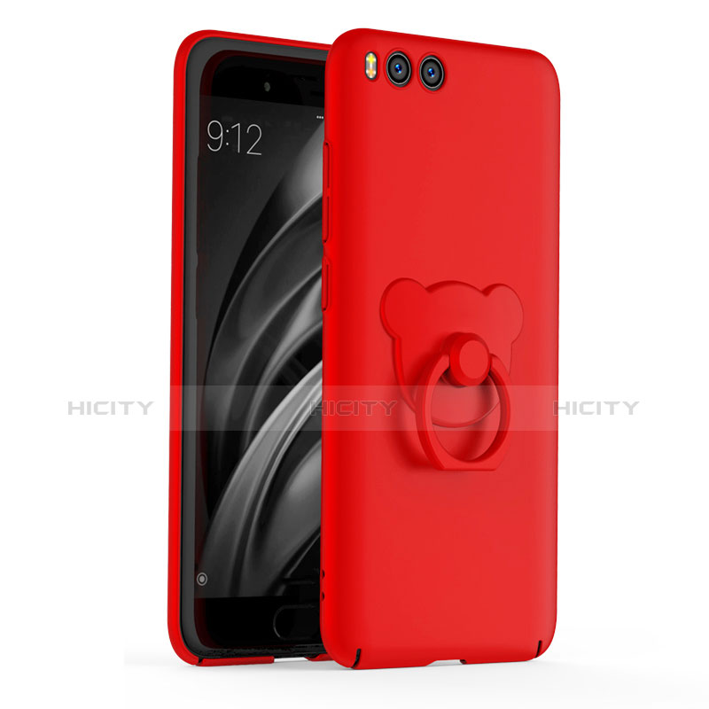 Funda Dura Plastico Rigida Carcasa Mate con Anillo de dedo Soporte A01 para Xiaomi Mi 6 Rojo