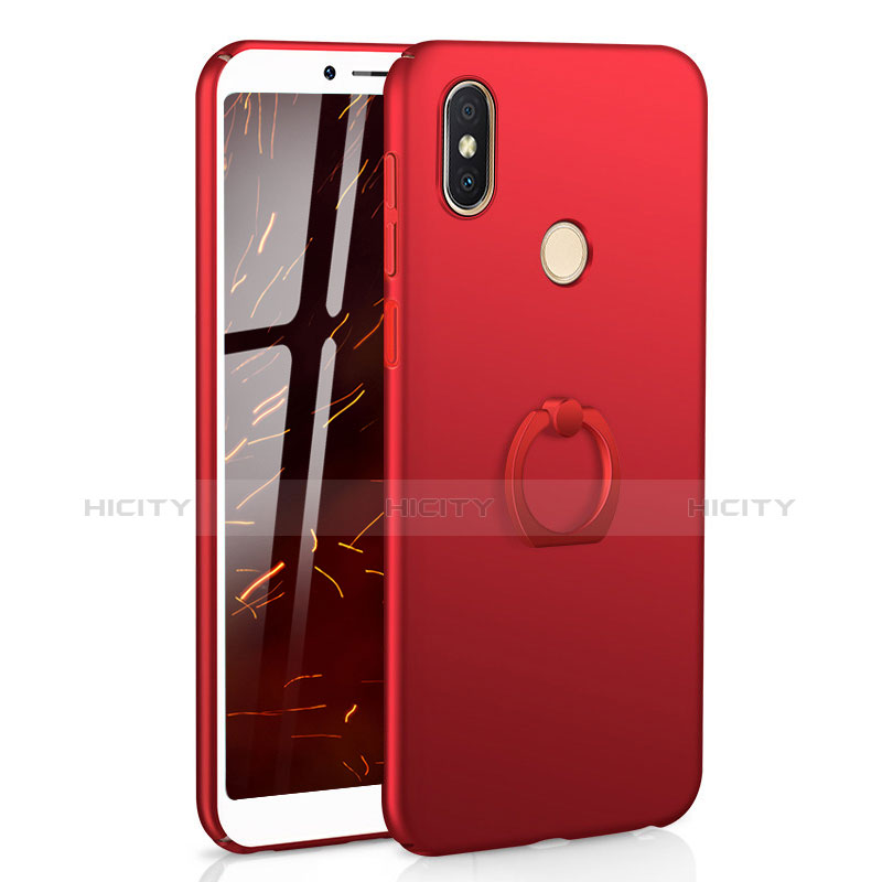 Funda Dura Plastico Rigida Carcasa Mate con Anillo de dedo Soporte A01 para Xiaomi Redmi Y2 Rojo