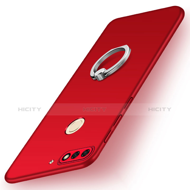 Funda Dura Plastico Rigida Carcasa Mate con Anillo de dedo Soporte A02 para Huawei Enjoy 8 Rojo