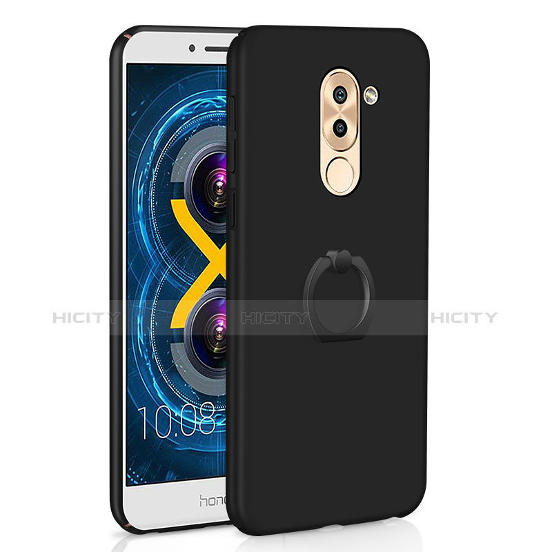 Funda Dura Plastico Rigida Carcasa Mate con Anillo de dedo Soporte A02 para Huawei Honor 6X Negro