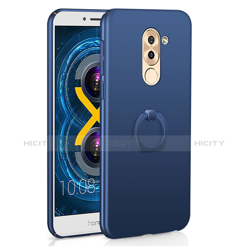 Funda Dura Plastico Rigida Carcasa Mate con Anillo de dedo Soporte A02 para Huawei Honor 6X Pro Azul