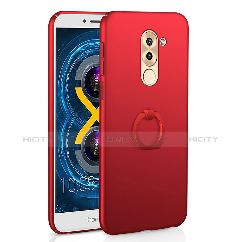 Funda Dura Plastico Rigida Carcasa Mate con Anillo de dedo Soporte A02 para Huawei Mate 9 Lite Rojo