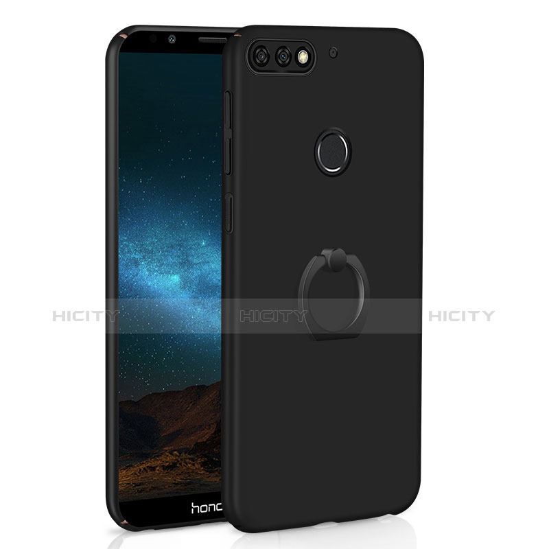 Funda Dura Plastico Rigida Carcasa Mate con Anillo de dedo Soporte A03 para Huawei Enjoy 8 Negro