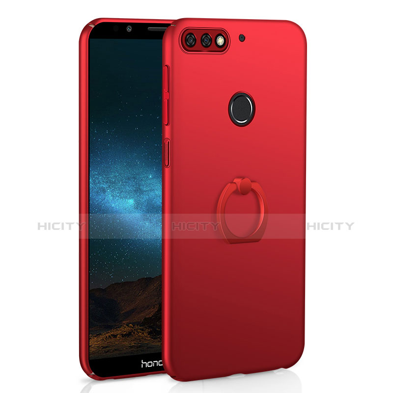 Funda Dura Plastico Rigida Carcasa Mate con Anillo de dedo Soporte A03 para Huawei Honor 7C Rojo