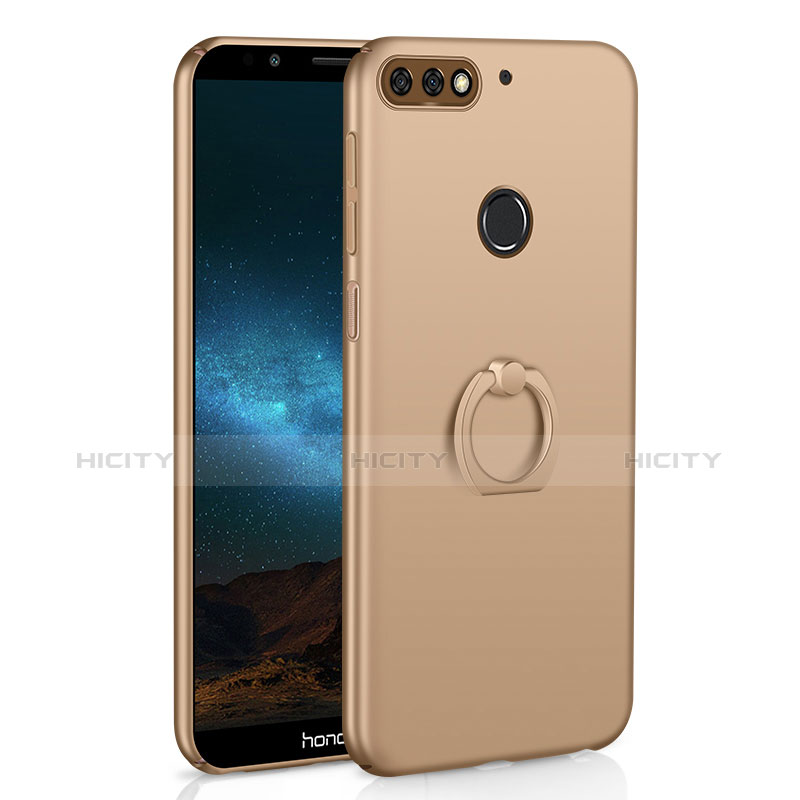 Funda Dura Plastico Rigida Carcasa Mate con Anillo de dedo Soporte A03 para Huawei Y7 (2018) Oro