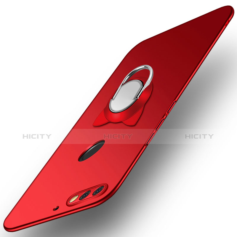 Funda Dura Plastico Rigida Carcasa Mate con Anillo de dedo Soporte A04 para Huawei Enjoy 8 Rojo