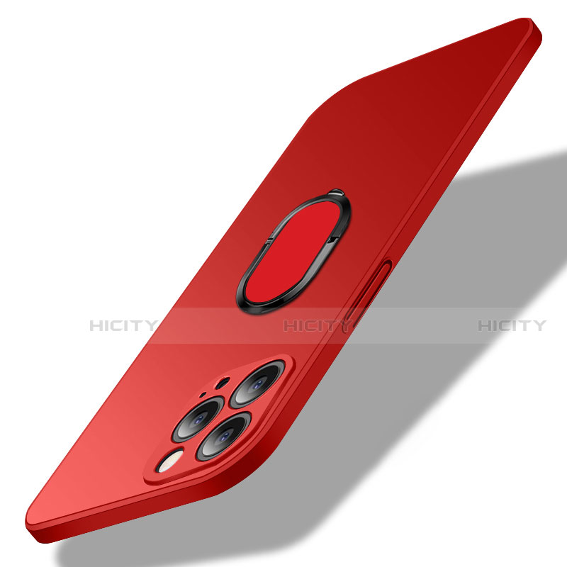 Funda Dura Plastico Rigida Carcasa Mate con Magnetico Anillo de dedo Soporte A01 para Apple iPhone 13 Pro Rojo