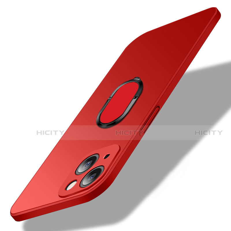 Funda Dura Plastico Rigida Carcasa Mate con Magnetico Anillo de dedo Soporte A01 para Apple iPhone 14 Rojo