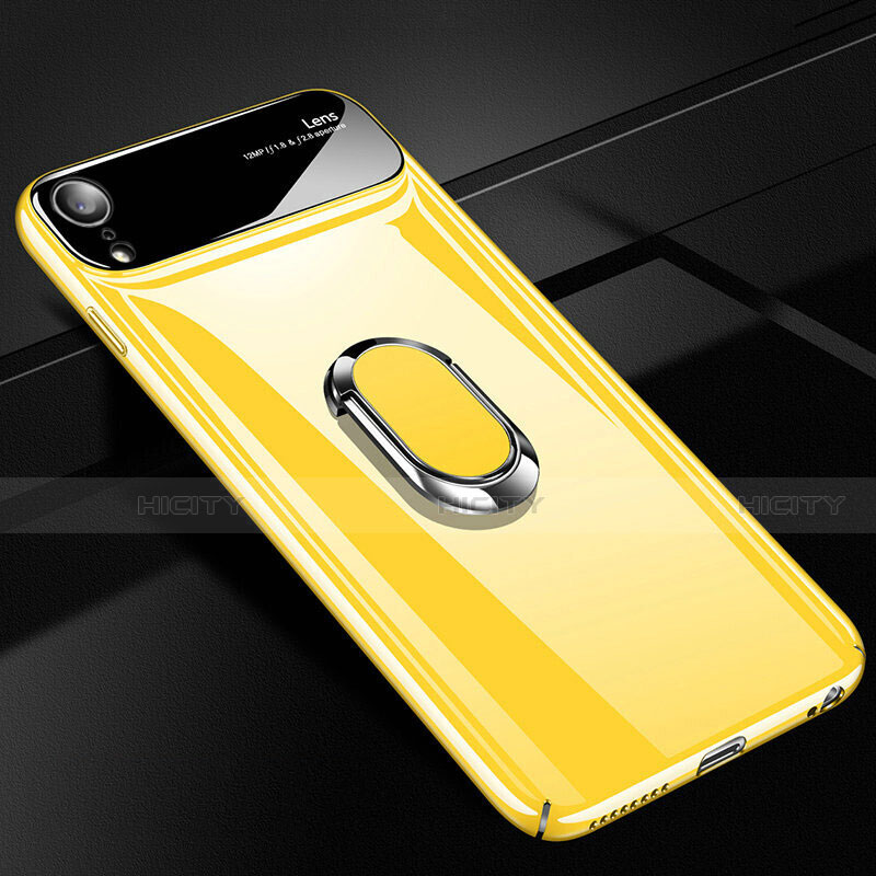 Funda Dura Plastico Rigida Carcasa Mate con Magnetico Anillo de dedo Soporte A01 para Apple iPhone XR Amarillo