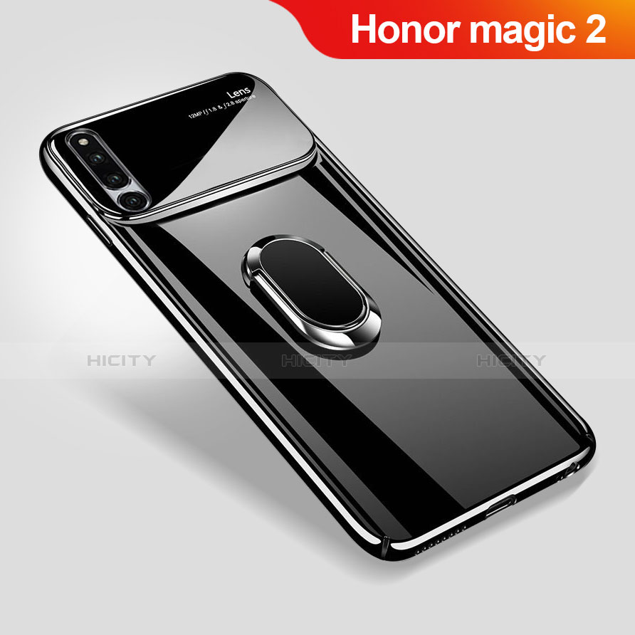 Funda Dura Plastico Rigida Carcasa Mate con Magnetico Anillo de dedo Soporte A01 para Huawei Honor Magic 2 Negro