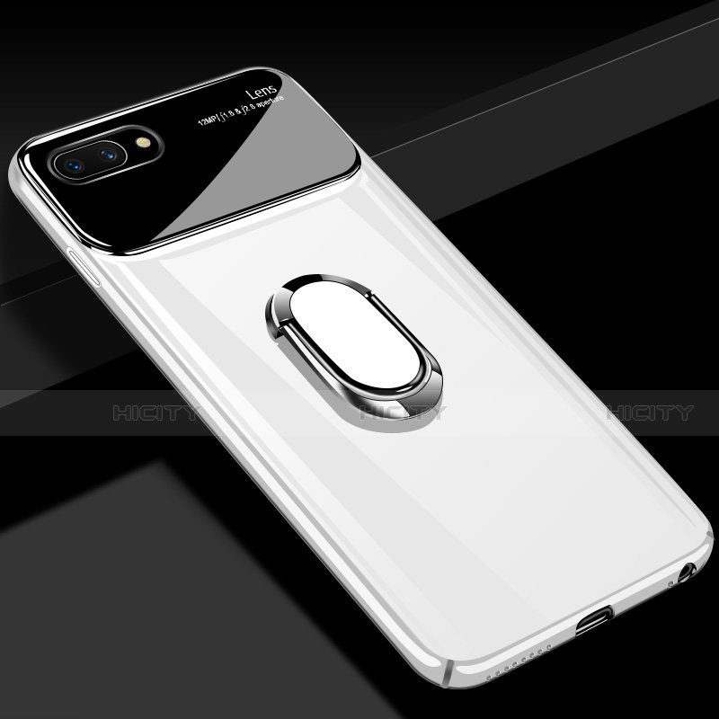 Funda Dura Plastico Rigida Carcasa Mate con Magnetico Anillo de dedo Soporte A01 para Oppo A12e Blanco