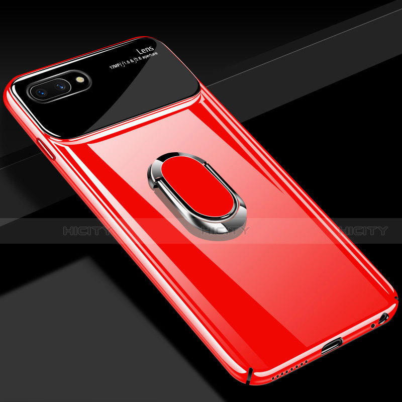 Funda Dura Plastico Rigida Carcasa Mate con Magnetico Anillo de dedo Soporte A01 para Oppo A5 Rojo