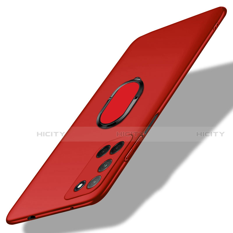 Funda Dura Plastico Rigida Carcasa Mate con Magnetico Anillo de dedo Soporte A01 para Oppo A92 Rojo