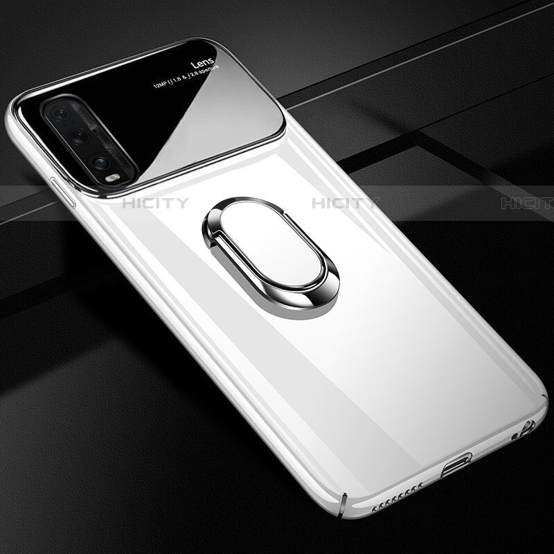 Funda Dura Plastico Rigida Carcasa Mate con Magnetico Anillo de dedo Soporte A01 para Oppo Find X2 Blanco